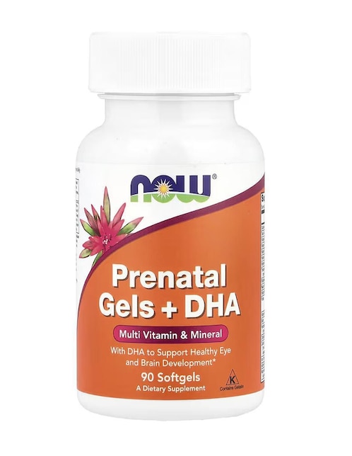 Geles prenatales + DHA Now con multivitaminico de 90 cápsulas