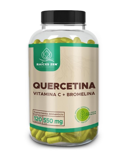 Quercetina Vitamina C + Bromelina Súper Premium Raíces Zen de 120 cápsulas