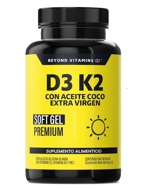BEYOND VITAMINS Vitamina D3 Vitamina K2 Aceite de Coco Soft Gel Beyond Vitamins de 180 cápsulas