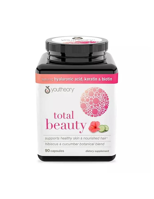 Total Beauty ácido hialurónico nutrientes de belleza Youtheory con biotina de 90 cápsulas