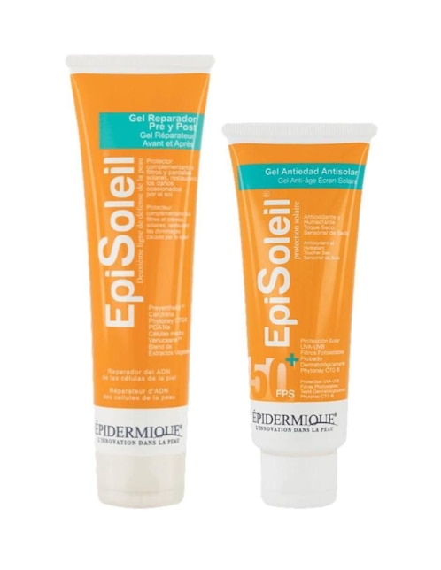 Kit tratamiento facial Kit Episoleil gel antiedad antisolar FPS 50+ y Gel reparador Pre y Post Episoleil Epidermique