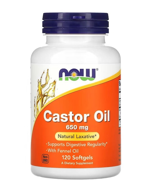 Aceite de ricino Now con cafeína sabor naranja