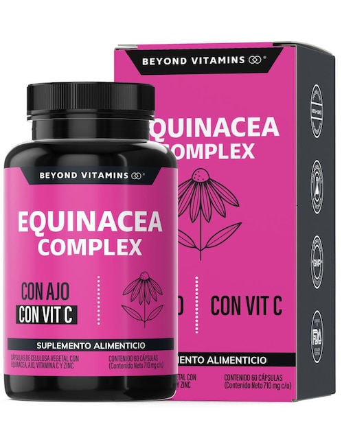Equinácea Complex Ajo Vitamina C Betaglucanos Quercetina Aguaje Beyond Vitamins de 60 cápsulas