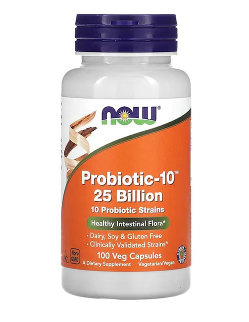 Probiótico-10™ 25 mil millones vegetales Now con probióticos de 100 cápsulas