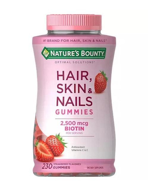 Gomitas vitamínicas para el cabello, la piel y las uñas Natures Bounty con biotina, vitamina e sabor fresa de 230 g