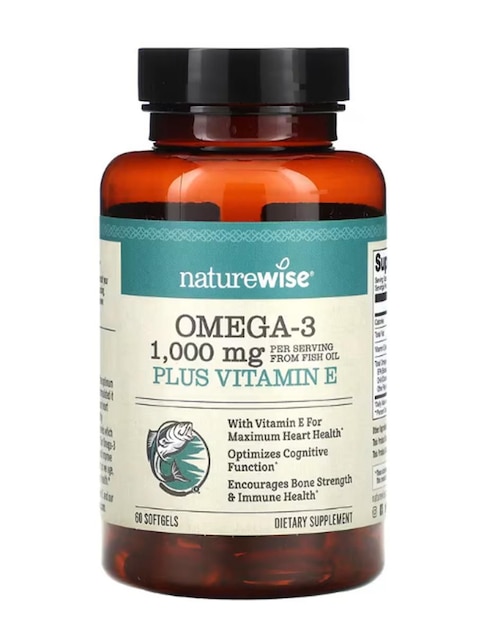 Omega con vitamina E Nature Wise con omega 3 de 60 cápsulas