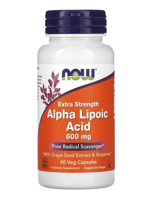 Ácido alfa-lipoico, Concentración extra, 600 mg Now con ácido alfa lipoico de 60 cápsulas