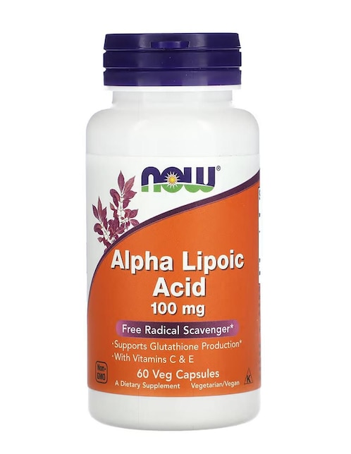 Ácido alfa-lipoico, 100 mg, vegetales Now de 60 cápsulas