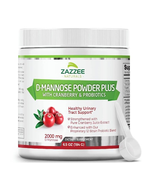 D-Mannose Polvo Plus 67 Porciones (184 g) – Salud Urinaria y Prevención de Infecciones con Arándano Rojo Zazzee con d-manosa de 180 g