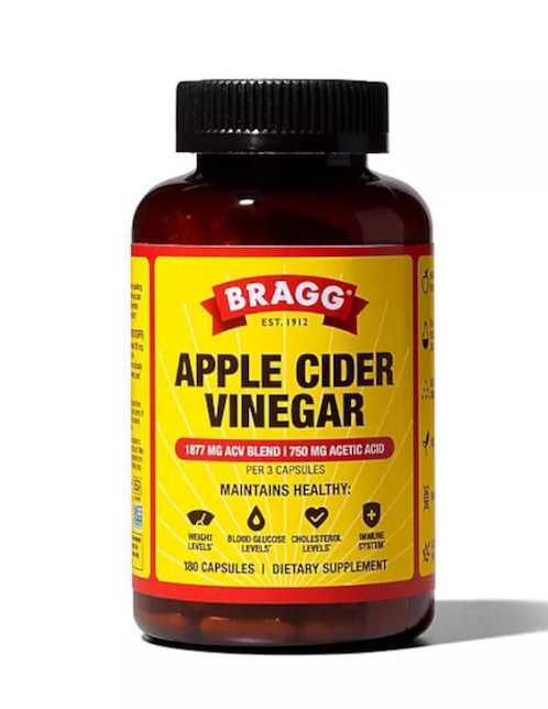 Suplemento de vinagre de sidra de manzana Bragg sabor amargo de 180 cápsulas