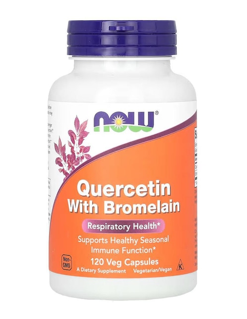 Quercetina con bromelaína, vegetales Now con quercetina y bromelia de 120 cápsulas
