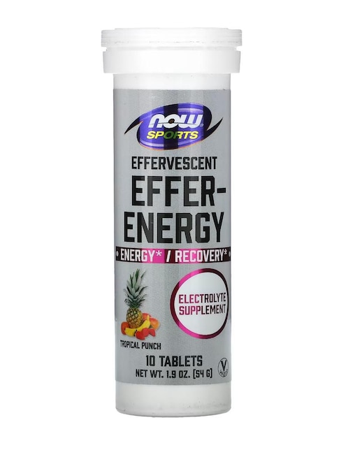Hidratación efervescente, Effer-Energy, Ponche de frutas tropicales Now con calcio sabor ponche de frutas de 10 tabletas