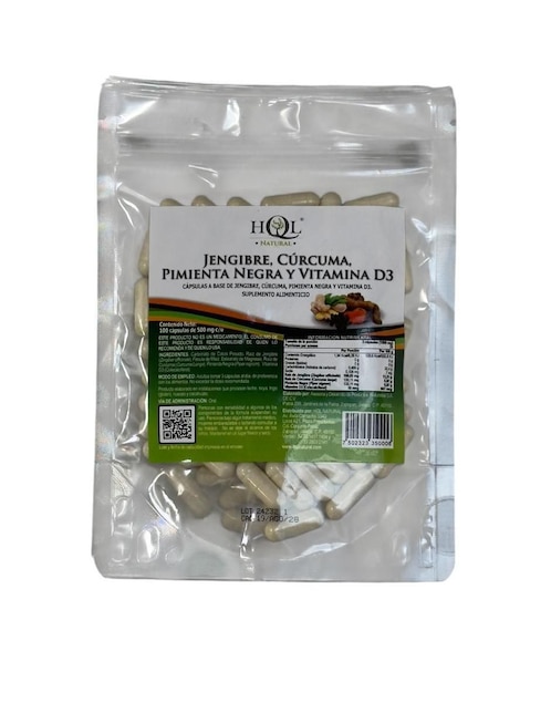 Jengibre, Cúrcuma, Pimienta Negra y Vitamina D3 con jengibre de 100 cápsulas 1