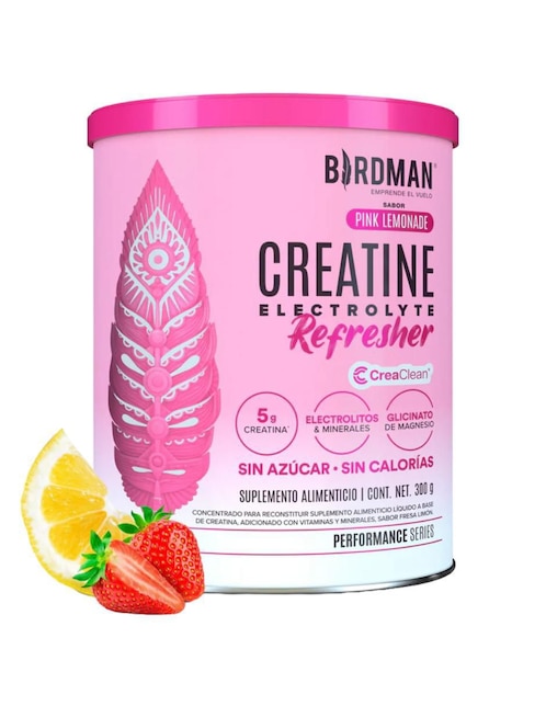 Creatine Electrolyte Refresher Birdman sabor limonada rosa de 300 g