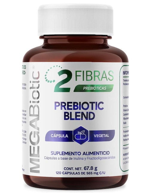 2 Fibras prebiotic blend Megabiotic con inulina (FOS) orgánica proveniente del agave azul de 120 cápsulas