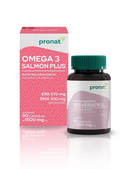 Set de suplementos alimenticios de Resveratol con antioxidante y Omega 3 salmón plus Pronat