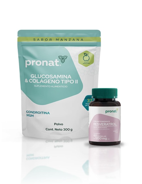 Set de suplementos alimenticios de Resveratol con antioxidante y Glucosamina & Colágeno tipo II Pronat