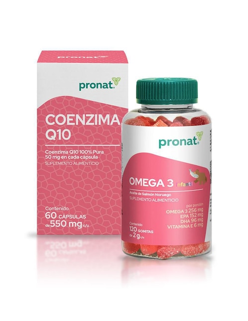 Set de suplementos alimenticios de Omega 3 infantil gomitas y Coenzima Q10 Pronat con DHA, EPA y vitamina E de diferentes sabores