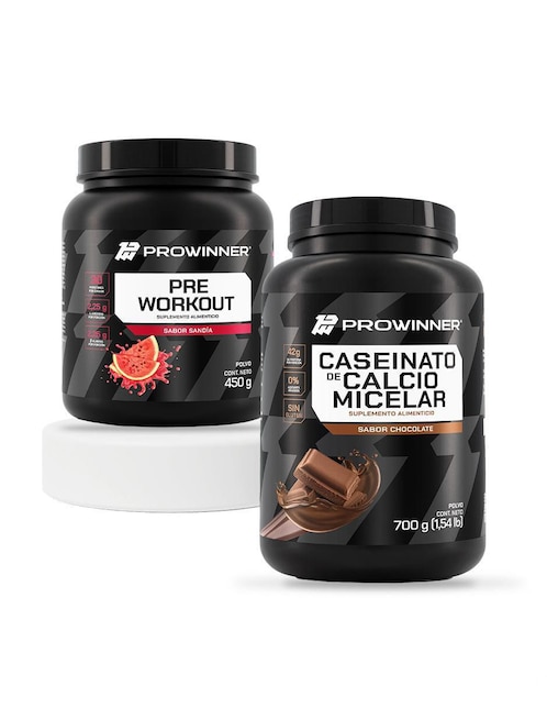 PROWINNER Set de suplementos alimenticios de preworkout sandia y caseinato de calcio micelar chocolate Prowinner