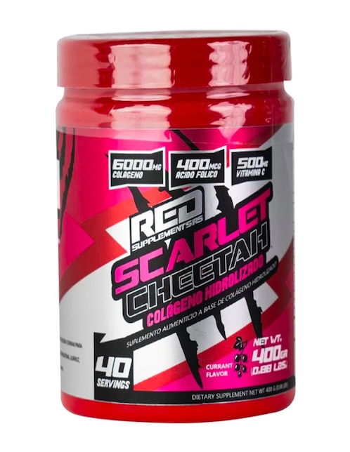 Colageno hidrolizado scarlet cheetah Redline sabor grosella de 400 g