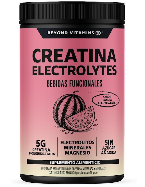Creatina monohidratada con electrolitos y ciclodextrina Beyond Vitamins con creatina micronizada sabor sandia de 360 g