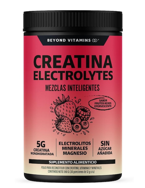 Creatina monohidratada con electrolitos y ciclodextrina Beyond Vitamins con creatina micronizada sabor frutos rojos de 360 g