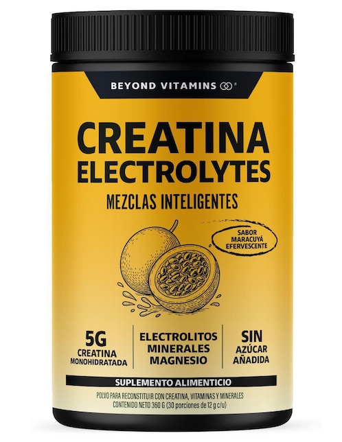 Creatina monohidratada con electrolitos y ciclodextrina Beyond Vitamins con creatina micronizada sabor maracuyá de 360 g