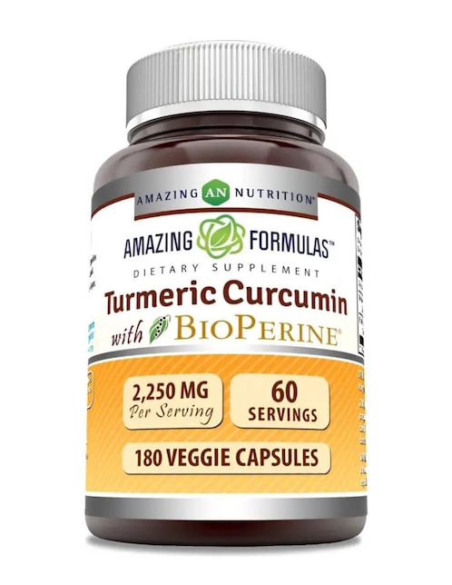 Cúrcuma y jengibre con bioperine 2,250 mg Amazing Nutrition de 180 cápsulas