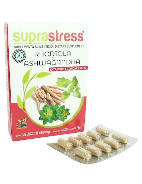 Suplemento alimenticio rhodiola y ashwagandha Suprastress de 60 cáp