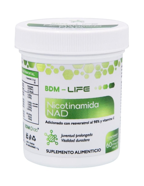 Nicotinamida NAD Bdm Lab con resveratrol de 60 cápsulas