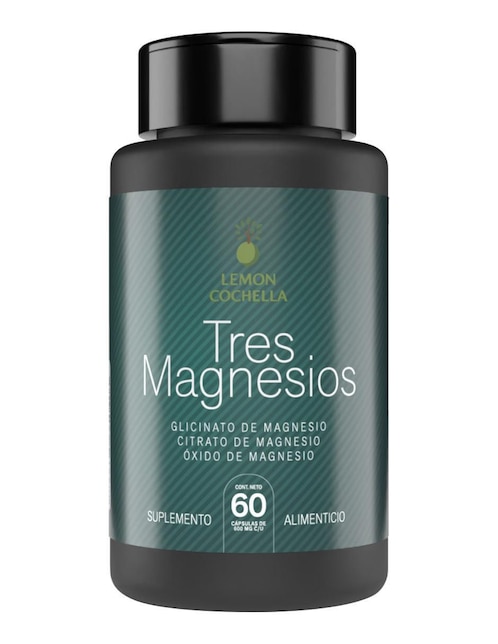 Tres magnesios Lemon Cochella con glicinato de magnesio, citrato de magnesio y oxido de magnesio de 60 cápsulas