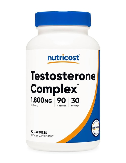 Testosterone complex 1800 mg suplemento apoyo hormonal, energía y rendimiento masculino Nutricost con testosterona de 90 cápsulas