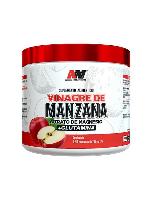 vinagre de manzana con l carnitina Vinagre de manzana con citrato de magnesio y glutamina Advance Nutrition de  120 cápsulas