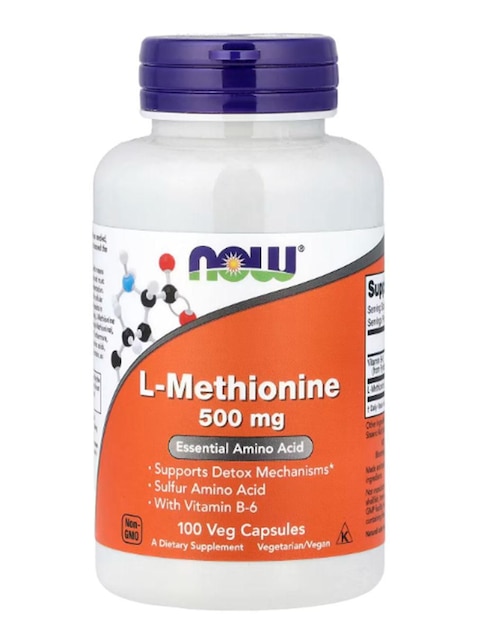 Suplemento alimenticio L-metionina Now con vitamina B6 de 100 cápsulas