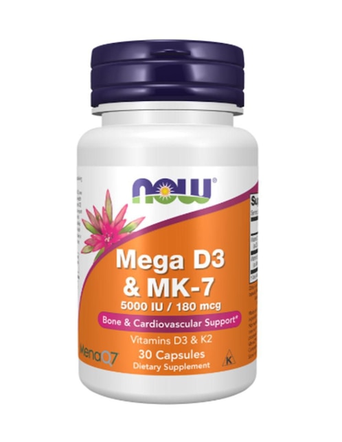 Mega D3 y MK-7 Now con vitamina D3 y K2 de 30 cápsulas