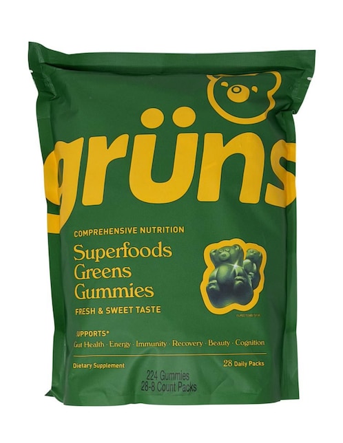 GRUNS Gomitas multivitamínicas Super Greens para adultos 28 sobres Gruns sabor natural de 220 g