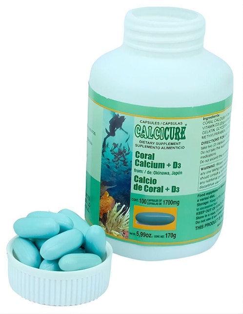 Suplemento alimenticio Calcicure con calcio de coral de Okinawa de 100 cápsulas