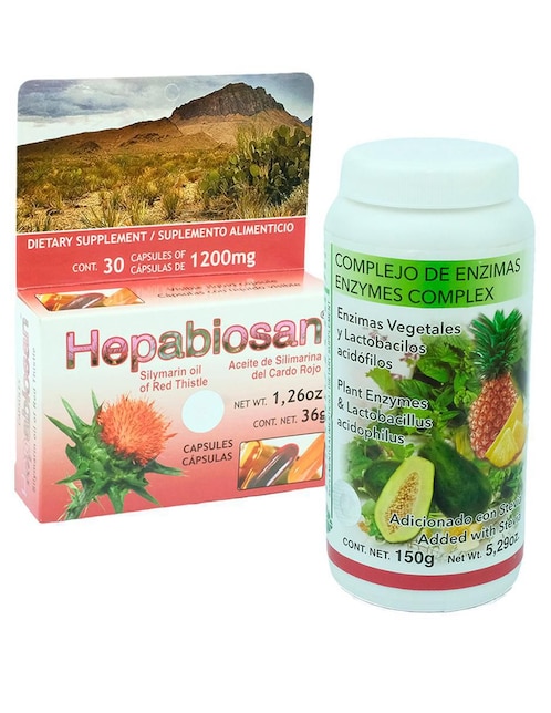 Kit de suplementos alimenticios Aceite de Silimarina del Cardo Rojo y un Complejo de Enzimas Hepabiosan
