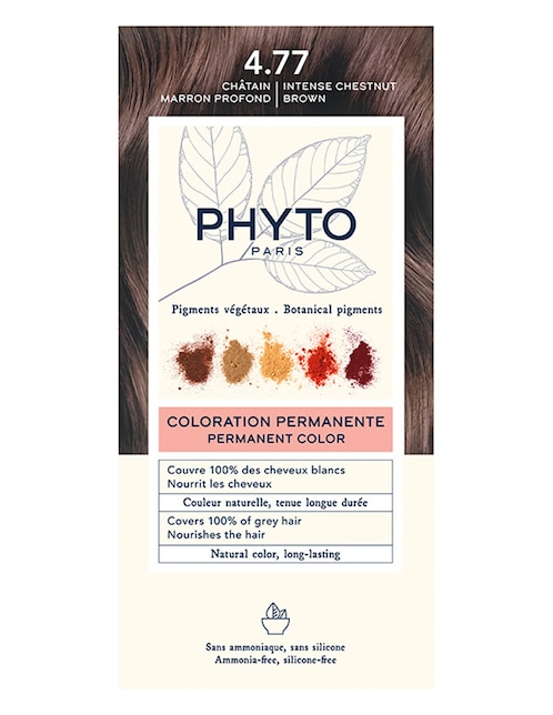 Tinte para cabello Phyto tono 4.77 castaño marrón profundo