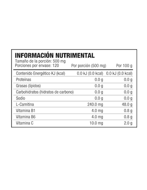 L-Carnitina con vitaminas Life 180 de 120 cápsulas
