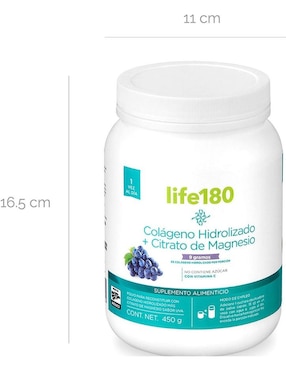 Colágeno hidrolizado Life 180 con citrato de magnesio y vitamina C sabor uva de 330 G
