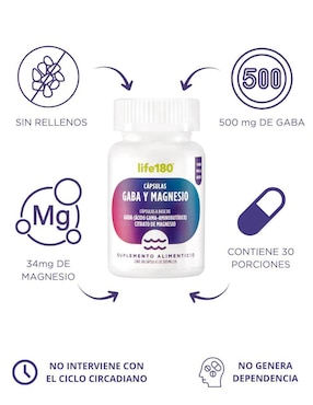 Suplemento alimenticio gaba y magnesio Life 180 de 60 cápsulas
