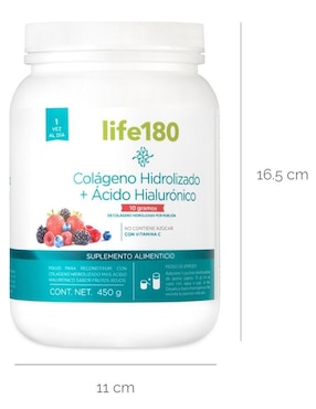 Colágeno Hidrolizado + Ácido Hialurónico Life 180 sabor frutos rojos de 450 g