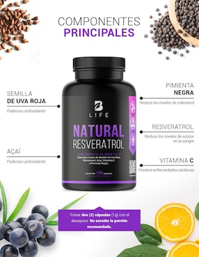 Suplemento Alimenticio B Life Resveratrol con Semilla de Uva Roja Acai B