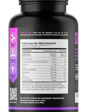 Suplemento Alimenticio B Life Resveratrol con Semilla de Uva Roja Acai B