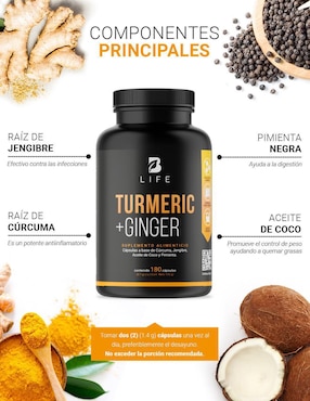 Suplemento Alimenticio B Life Cúrcuma mas Jengibre con Aceite de Coco
