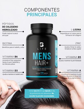 Suplemento Alimenticio B Life Vitaminas Cabello y Barba para Hombre