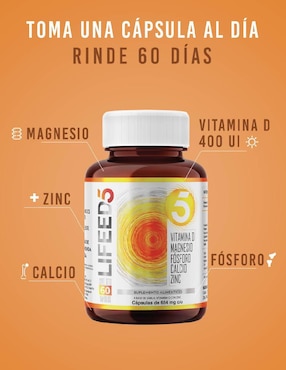 Vitamina D y Zinc suplemento alimenticio Lifeed5 cápsulas