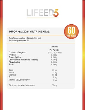 Vitamina D y Zinc suplemento alimenticio Lifeed5 cápsulas