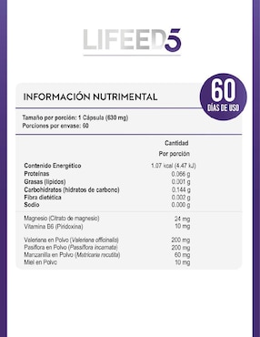 Suplemento alimenticio Lifeed5 de 60 cápsulas